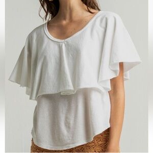 Free People White Girl Talk Ruffled Layered Blouse